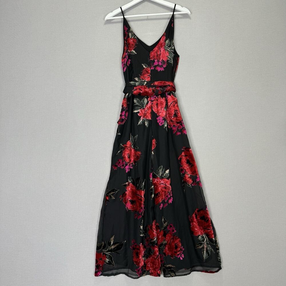 Ett:twa Anthropologie Floral Burnout Jumpsuit Womens Small Black Velvet Motif - Picture 4 of 15